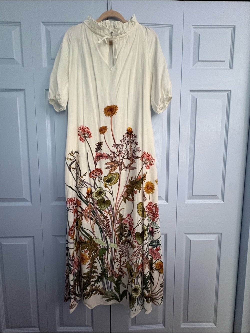INC International Concepts Cream Maxi Dress with Floral Border Print